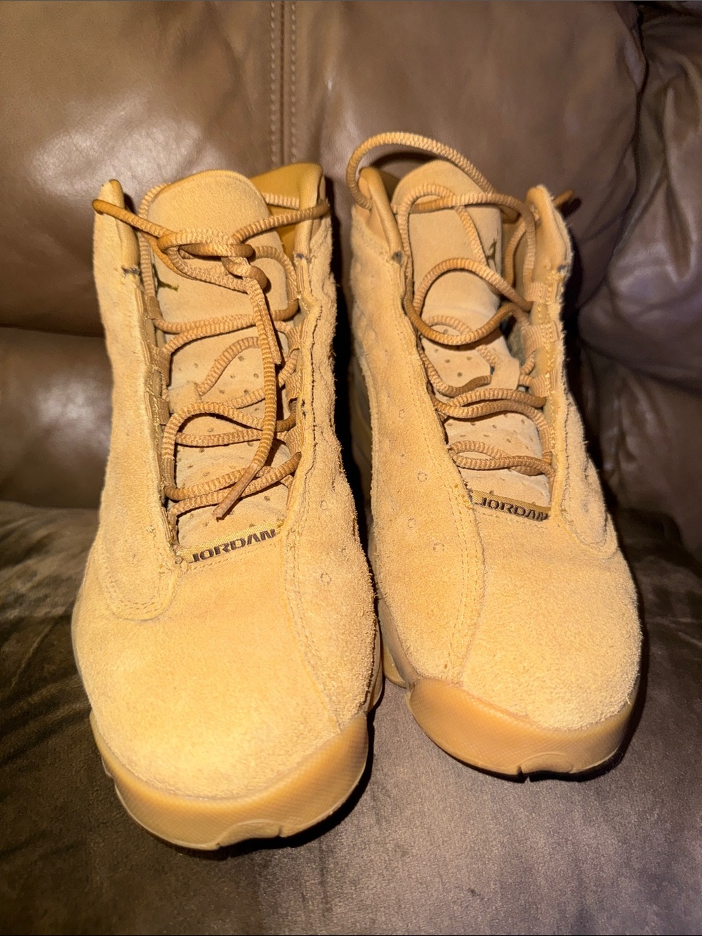Jordan-Style Women's Suede High-Top Sneakers in Wheat